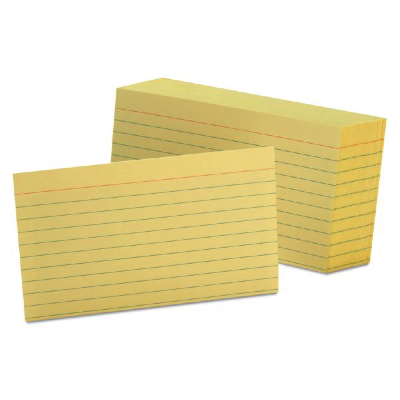 Oxford Index Cards Yellow 100 Cards, Lined 3.0 x 5.0 inches.